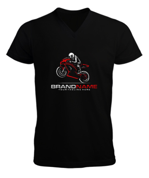 Çılgın motorcu Siyah Erkek Kısa Kol V Yaka Tişört