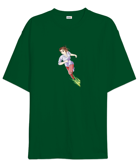 Tisho - Çimen Yeşili Anime Detaylı Unisex Tişört Oversize Unisex Tişört