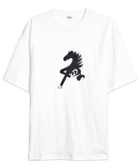 Tisho - Çince at karakteri tasarımlı Oversize Unisex Tişört