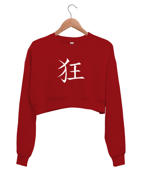 Tisho - Çinçe Deli - Crazy Kırmızı Kadın Crop Sweatshirt