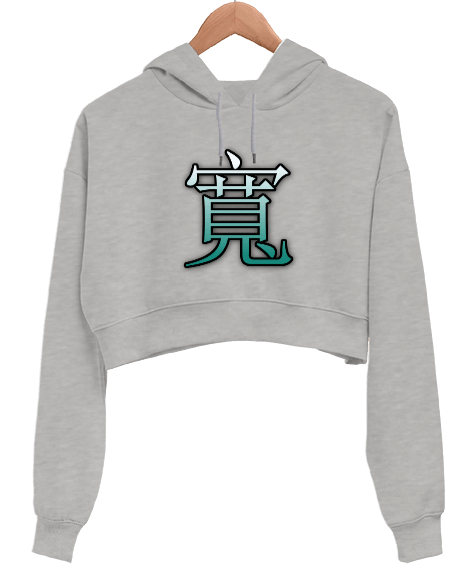 Tisho - Çince karakter yazılı tasarım Kadın Crop Hoodie Kapüşonlu Sweatshirt