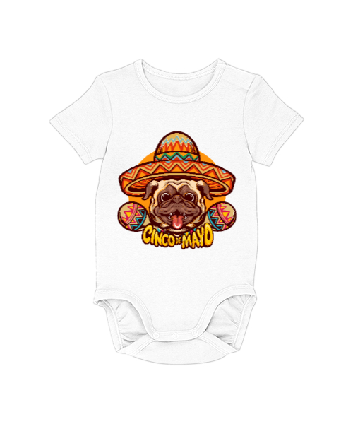 Tisho - Cinco Mayo Komik Sempatik Meksika Şapkalı Gülen Köpek Beyaz Bebek Zıbını
