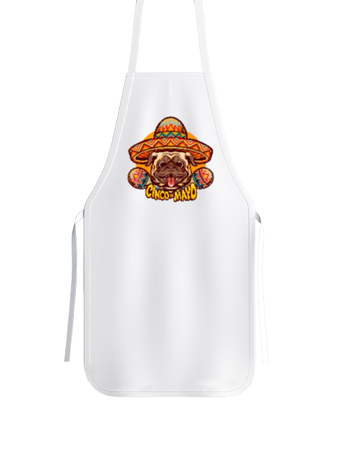 Tisho - Cinco Mayo Komik Sempatik Meksika Şapkalı Gülen Köpek Beyaz Mutfak Önlüğü