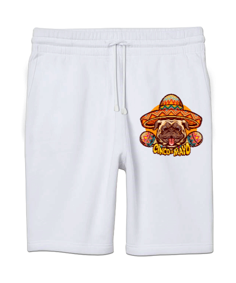 Tisho - Cinco Mayo Komik Sempatik Meksika Şapkalı Gülen Köpek Beyaz Unisex Sweatshirt Şort Regular Fit