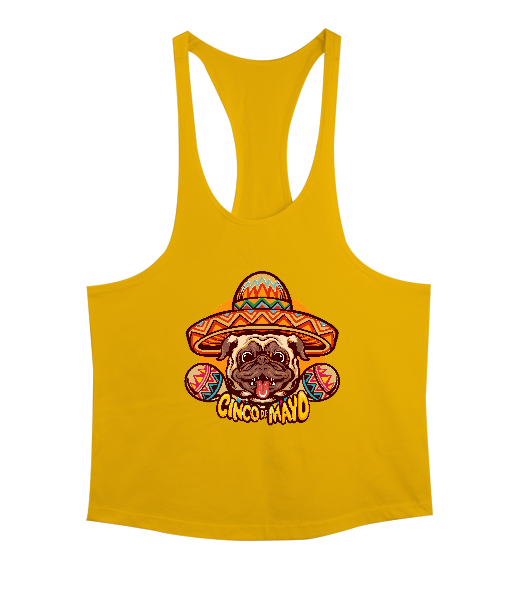 Tisho - Cinco Mayo Komik Sempatik Meksika Şapkalı Gülen Köpek Sarı Erkek Tank Top Atlet