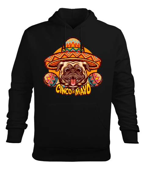 Cinco Mayo Komik Sempatik Meksika Şapkalı Gülen Köpek Siyah Erkek Kapüşonlu Hoodie Sweatshirt