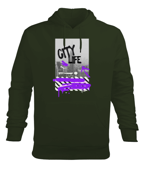 Tisho - City Life Tasarım Baskılı Erkek Kapüşonlu Hoodie Sweatshirt
