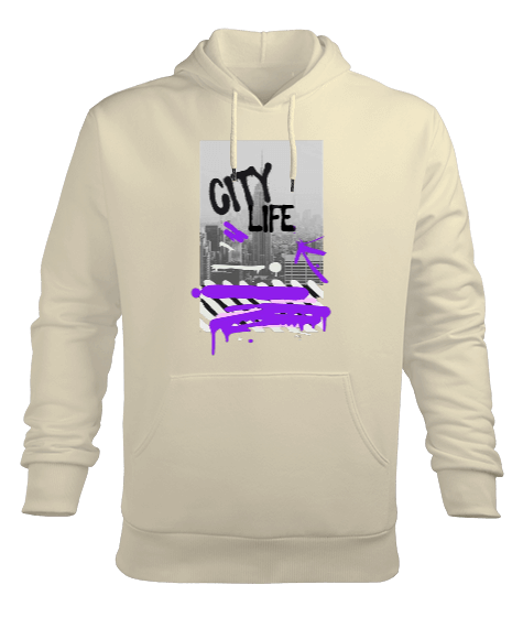 Tisho - City Life Tasarım Baskılı Erkek Kapüşonlu Hoodie Sweatshirt
