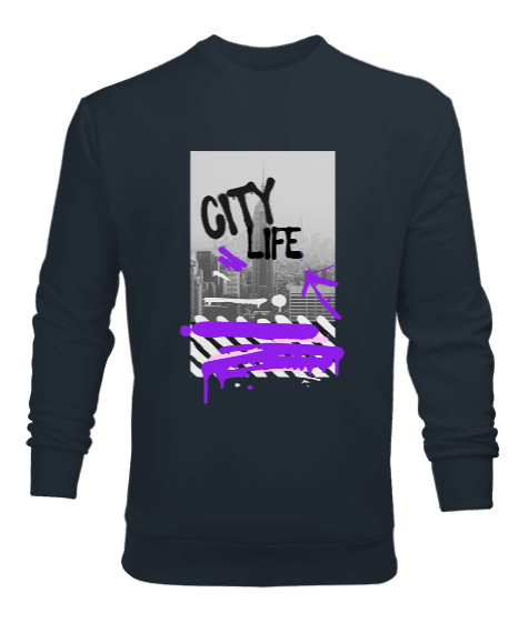 Tisho - City Life Tasarım Baskılı Erkek Sweatshirt