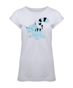 Çizgi film karakteri sevimli kedi baskılı beyaz renk kadın tunik Kadın Tunik - Tisho