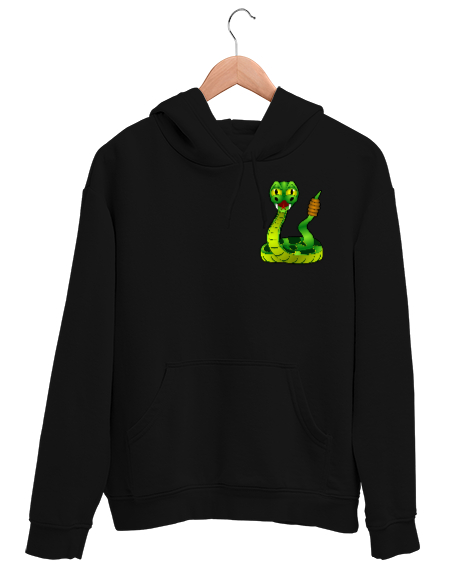 Tisho - Çizgi karakter yılan tasarım Siyah Unisex Kapşonlu Sweatshirt