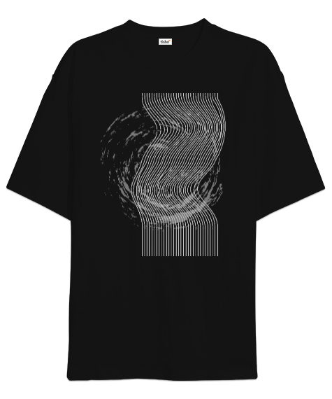 Tisho - çizgi Siyah Oversize Unisex Tişört