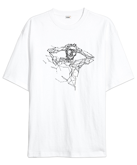 Tisho - Çizgisel Adam Beyaz Oversize Unisex Tişört