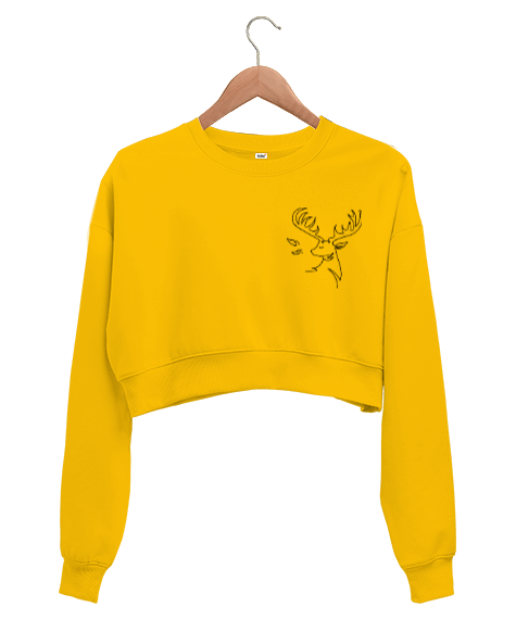 Tisho - Çizgisel Geyik Kadın Crop Sweatshirt