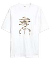 Çizim Adam - Man Draw Beyaz Oversize Unisex Tişört - Tisho