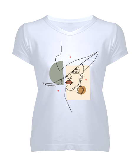 Tisho - Çizim Kadın Kadın V Yaka Tişört
