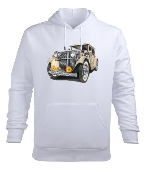 Tisho - Classic Car - Klasik Araba V2 Beyaz Erkek Kapüşonlu Hoodie Sweatshirt