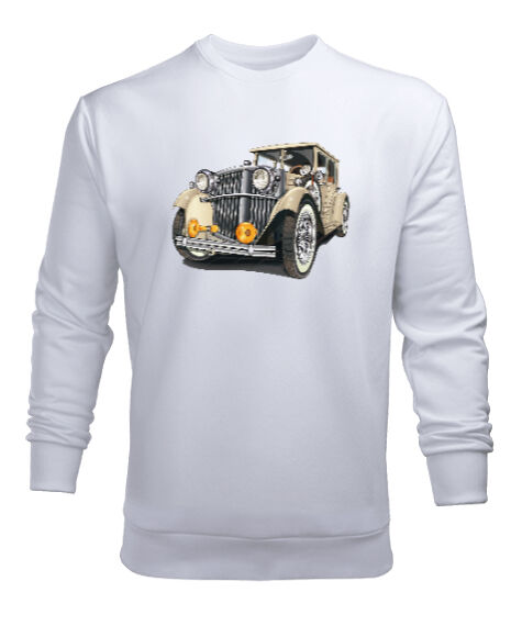 Tisho - Classic Car - Klasik Araba V2 Beyaz Erkek Sweatshirt