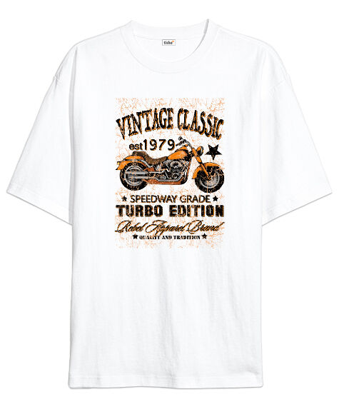 Tisho - Classic Vintage Motorcycle - Klasik Motorsiklet Beyaz Oversize Unisex Tişört