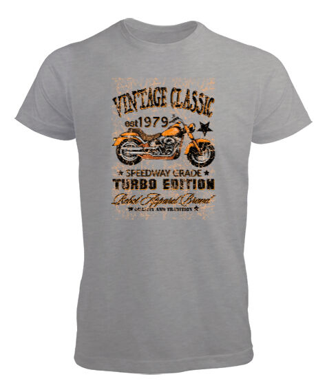 Tisho - Classic Vintage Motorcycle - Klasik Motorsiklet Gri Erkek Tişört