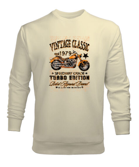 Tisho - Classic Vintage Motorcycle - Klasik Motorsiklet Krem Erkek Sweatshirt