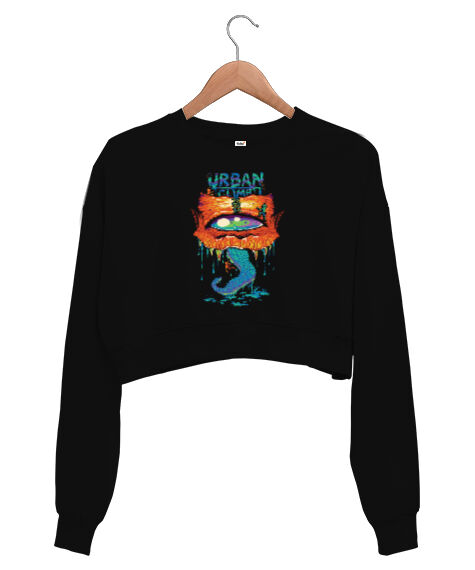 Tisho - Climart Siyah Kadın Crop Sweatshirt