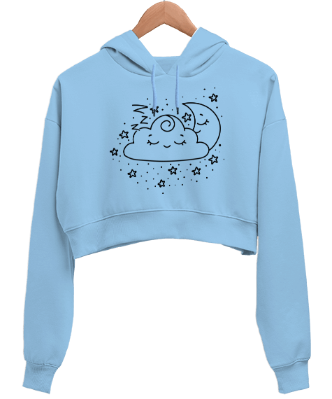 Tisho - Cloudy and Starry Sky Kadın Crop Hoodie Kapüşonlu Sweatshirt
