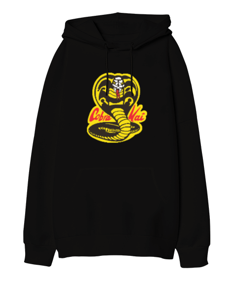 Tisho - Cobra Kai Karate Kid Baskılı Siyah Oversize Unisex Kapüşonlu Sweatshirt