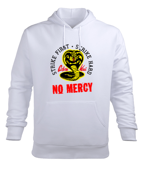 Tisho - Cobra Kai No Mercy V2 Beyaz Erkek Kapüşonlu Hoodie Sweatshirt