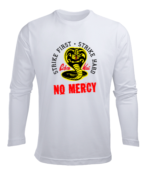 Tisho - Cobra Kai No Mercy V2 Beyaz Erkek Uzun Kol Yazlık Tişört