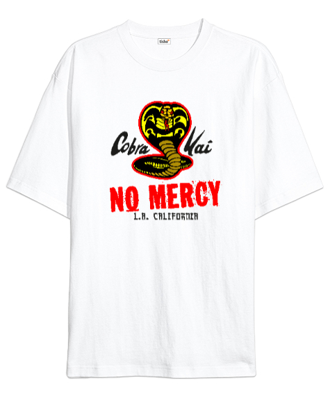 Tisho - Cobra Kai No Mercy V2 Beyaz Oversize Unisex Tişört