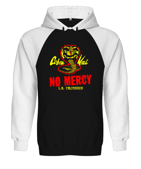 Tisho - Cobra Kai No Mercy V2 Siyah/Beyaz Orjinal Reglan Hoodie Unisex Sweatshirt