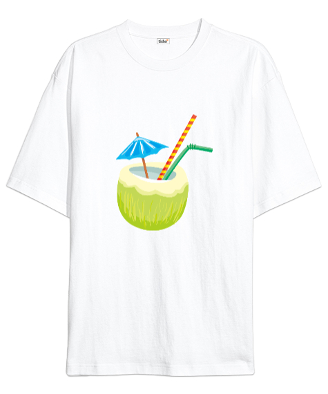 Tisho - Coconut Drink Beyaz Oversize Unisex Tişört