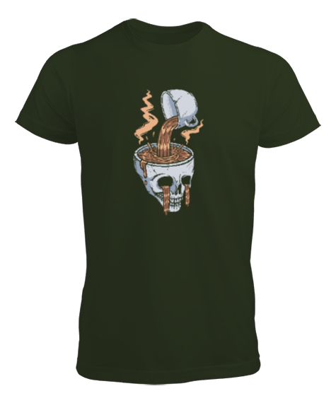 Tisho - Coffee Cup Head - Skull Haki Yeşili Erkek Tişört
