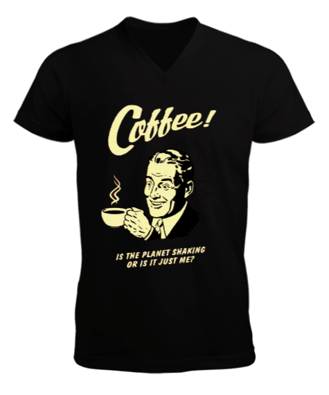 Tisho - Coffee Tasarım ve Text Baskılı Erkek Kısa Kol V Yaka Tişört