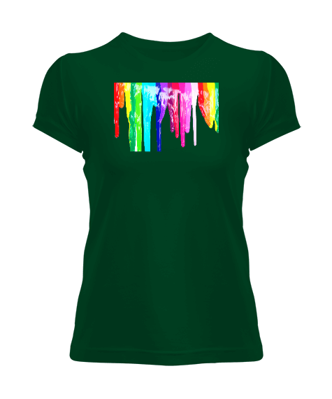 Tisho - Çok Renkli Boya Damlaları ile Kadın tshort Kadın Tişört