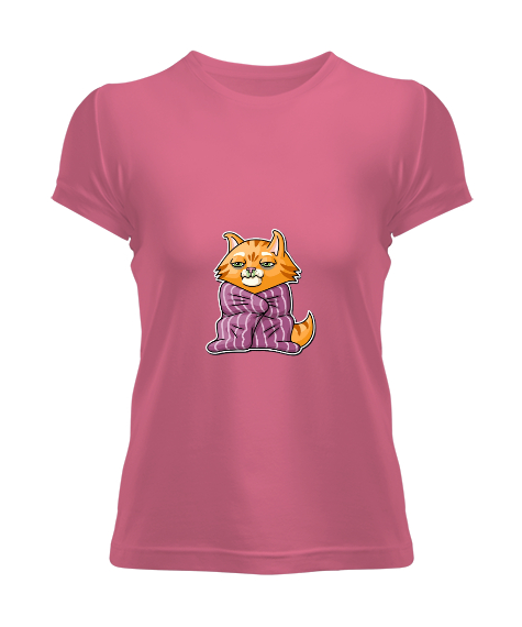 Tisho - Çok üşüyen kedi baskılı Pembe Kadın Tişört