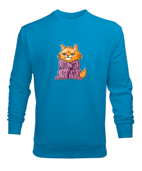 Tisho - Çok üşüyen kedi baskılı Turkuaz Erkek Sweatshirt