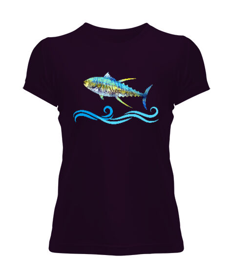 Tisho - Color Fish - Renkli Balık Koyu Mor Kadın Tişört