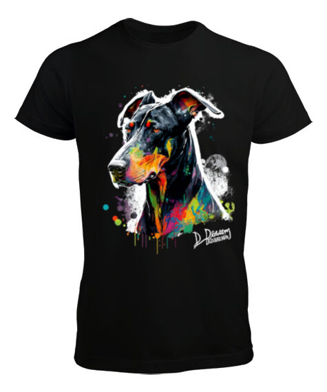 Tisho - Colorful Doberman Siyah Erkek Tişört