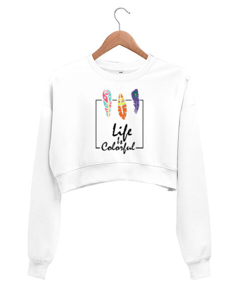 Tisho - Colorful Life Beyaz Kadın Crop Sweatshirt