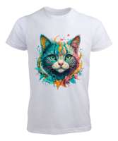 Colorfull Cat Beyaz Erkek Tişört - Tisho