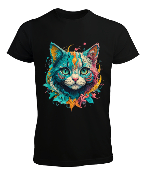 Colorfull Cat Siyah Erkek Tişört - Tisho