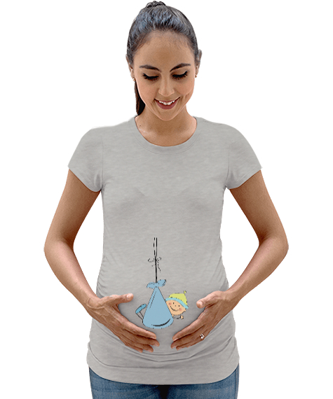 Tisho - Cool Baby - Cool Bebek Gri Kadın Hamile Tişört