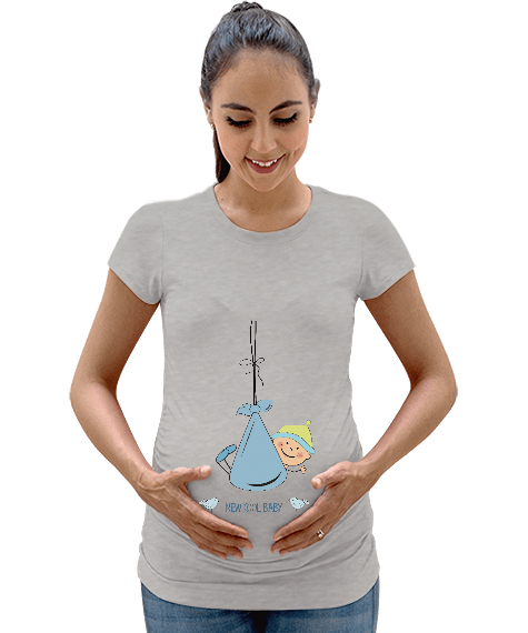 Tisho - Cool Baby - Cool Bebek V2 Gri Kadın Hamile Tişört