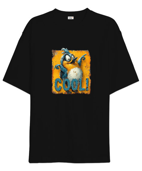 Tisho - Cool Bird - Kuş Siyah Oversize Unisex Tişört