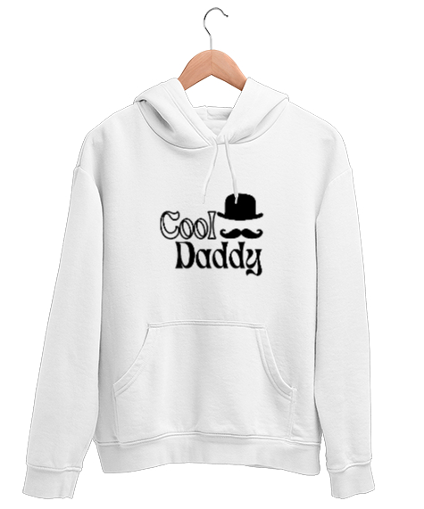Tisho - COOL DADDY Beyaz Unisex Kapşonlu Sweatshirt