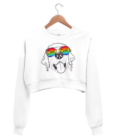 Tisho - Cool Dog Beyaz Kadın Crop Sweatshirt
