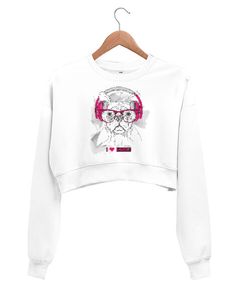 Tisho - Cool Dog V2 Beyaz Kadın Crop Sweatshirt