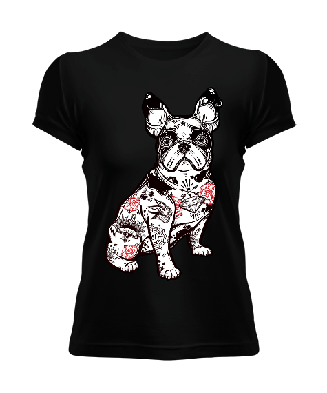Cool Dövmeli French Bulldog Köpek Baskılı Kadın Tişört